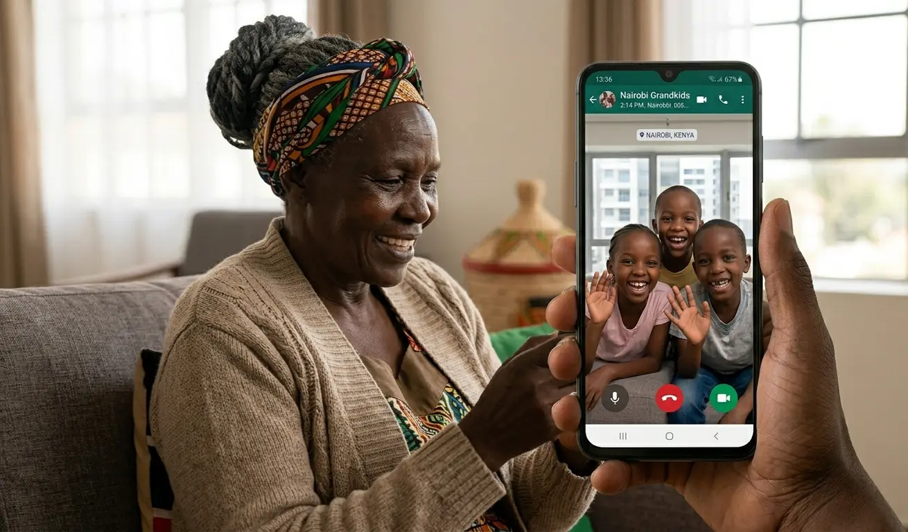 Older adult using WhatsApp on an Android smartphone